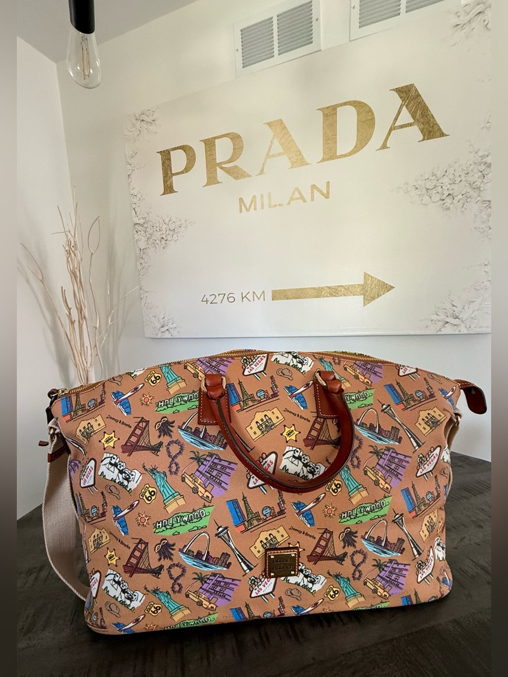 Dooney & Bourke Tan Cityscape Print Weekender
